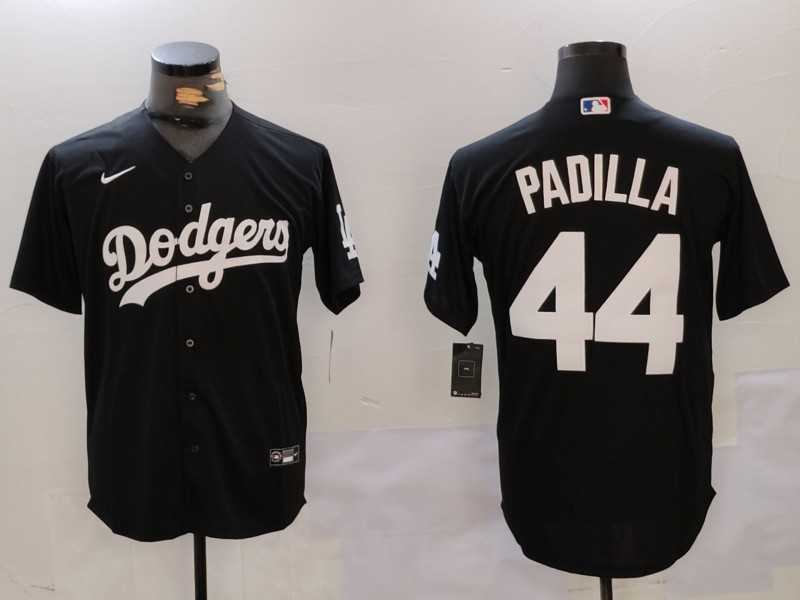 Mens Los Angeles Dodgers #44 Vicente Padilla Black Cool Base Stitched Jersey